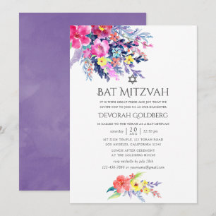 Farbenfrohe Flora Bat Mitzvah Einladung