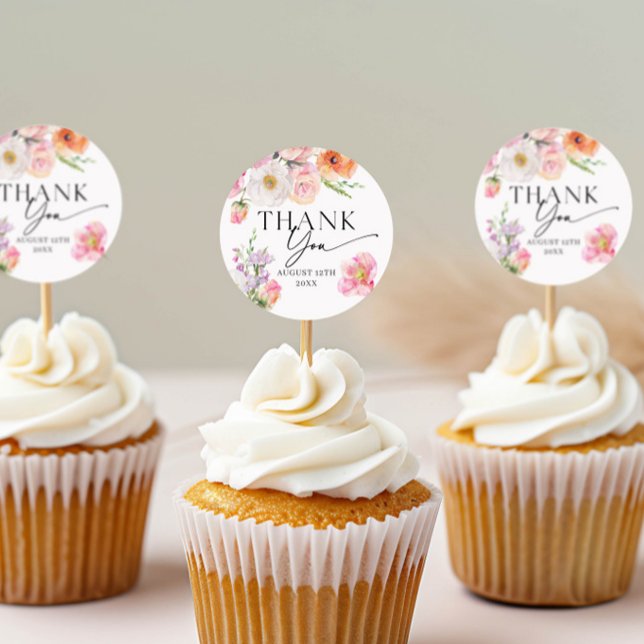 Farbenfrohe Flora Vielen Dank Runder Aufkleber (Von Creator hochgeladen)