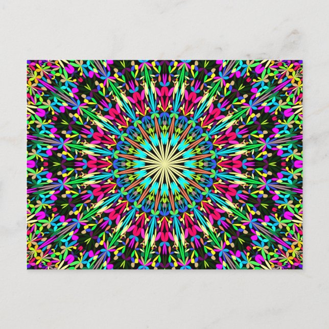 Farbenfrohe Floral Kaleidoskop Mandala Postkarte (Vorderseite)