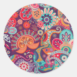 Farbenfrohe Floral Paisley Runder Aufkleber