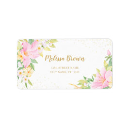 Farbenfrohe Floral Wasserfarbe Botanisches Rosa Gr Adressaufkleber