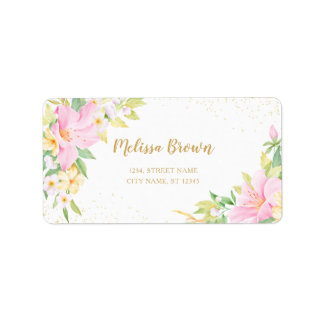 Farbenfrohe Floral Wasserfarbe Botanisches Rosa Gr Adressaufkleber