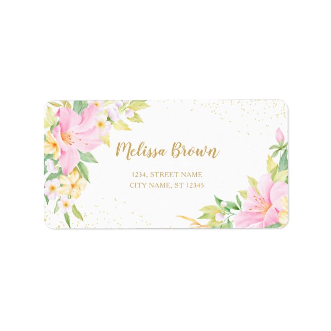 Farbenfrohe Floral Wasserfarbe Botanisches Rosa Gr Adressaufkleber (Vorne)