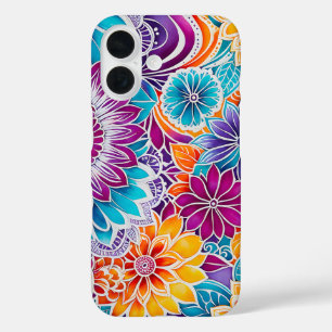Farbenfrohe florale Batik Art iPhone Case