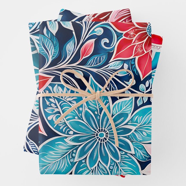Farbenfrohe florale Batik Art Wrapping Paper Sheet Geschenkpapier Set (Von Creator hochgeladen)