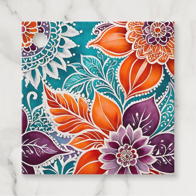 Farbenfrohe florale Batik Kunsttipps Geschenkanhänger (Vorderseite)