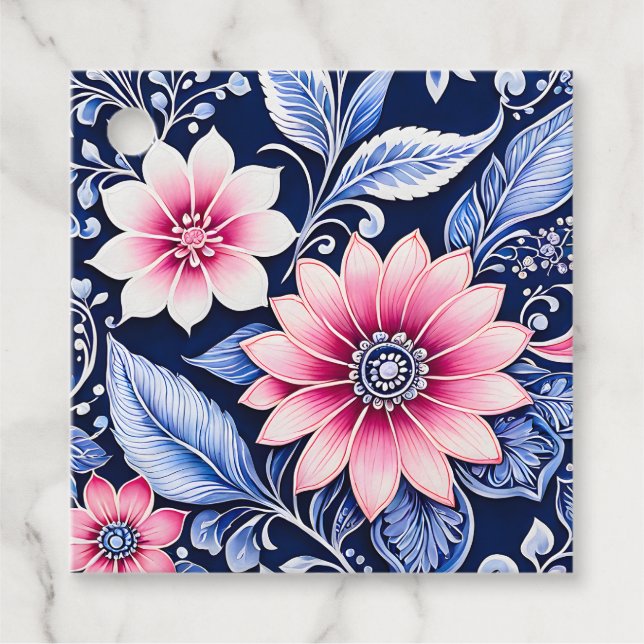 Farbenfrohe florale Batik Kunsttipps Geschenkanhänger (Vorderseite)