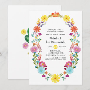 Farbenfrohe florale Fiesta Bridesmaids Luncheon Einladung