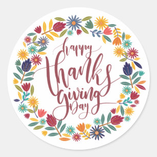 Farbenfrohe florale Glückwünsche Thanksgiving   SI Runder Aufkleber