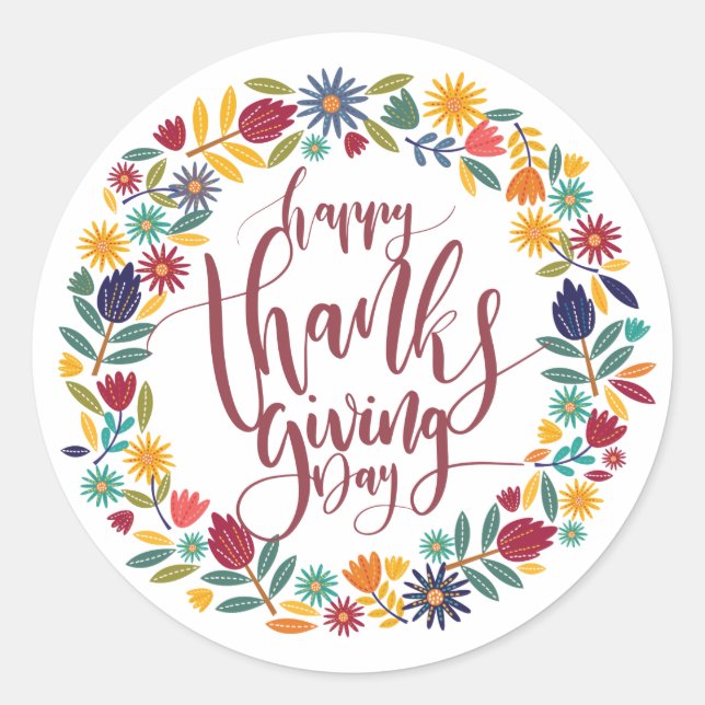 Farbenfrohe florale Glückwünsche Thanksgiving | SI Runder Aufkleber (Vorderseite)
