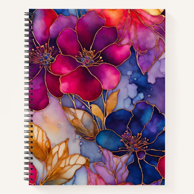 Farbenfrohe florale Ink Art Spirituosen Notebook Notizbuch (Vorderseite)