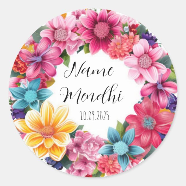Farbenfrohe florale Mendhi Gefallen Aufkleber (Vorderseite)