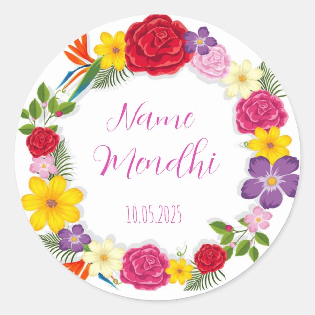 Farbenfrohe florale Mendhi Gefallen Aufkleber (Vorderseite)