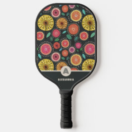 Farbenfrohe florale Monogramm-Paddel Pickleball Schläger