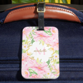 Farbenfrohe florale Monogramm Wasserfarben Botanis Gepäckanhänger