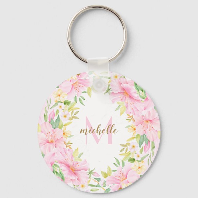 Farbenfrohe florale Monogramm Wasserfarben Botanis Schlüsselanhänger (Vorderseite)