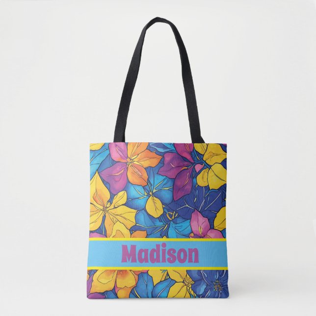 Farbenfrohe, florale Personalisierte Bezeichnung Tasche (Vorderseite)