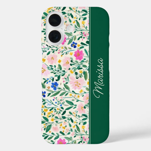 Farbenfrohe Florale Personalisierung iPhone 16 Hülle (Rückseite)
