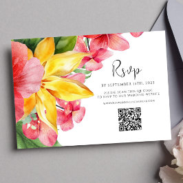 Farbenfrohe florale QR Code Tropische Hochzeit RSVP Karte