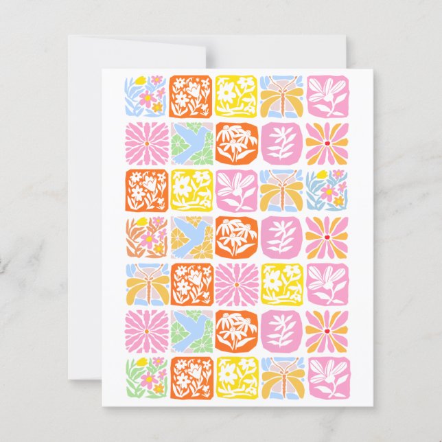 Farbenfrohe florale Tile Botanische Folk Whimsical (Vorderseite)