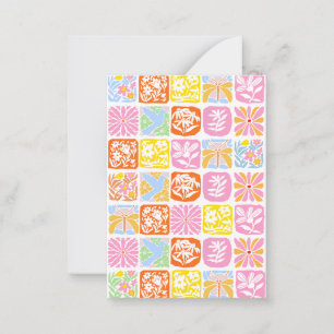 Farbenfrohe florale Tile Botanische Folk Whimsical Mitteilungskarte