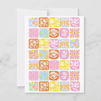 Farbenfrohe florale Tile Botanische Folk Whimsical RSVP Karte