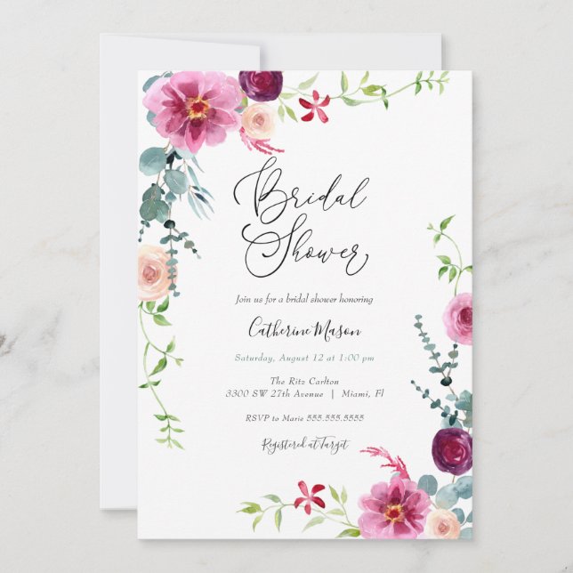 Farbenfrohe Florals Brunch und Bubbly Brautparty I Einladung (Vorderseite)