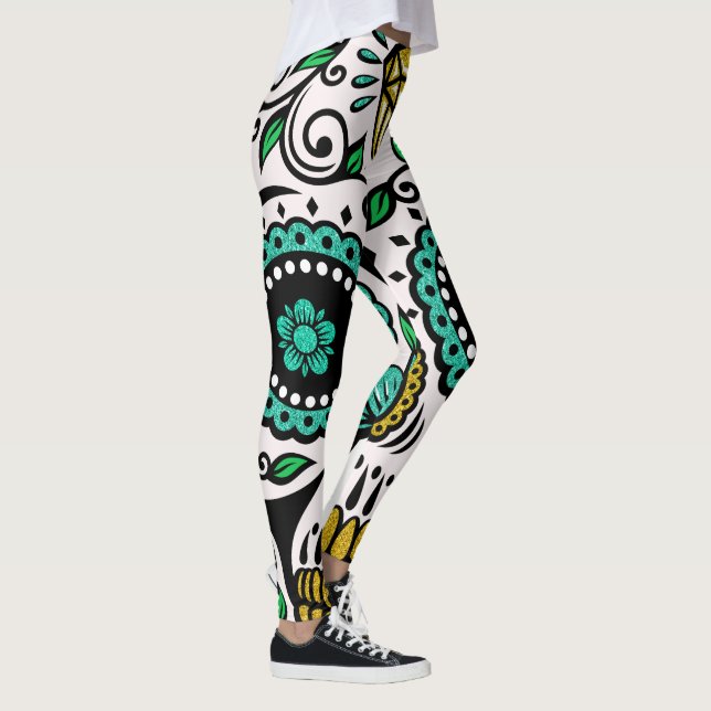Farbenfrohe FloralSugar Skull Leggings (Rechts)