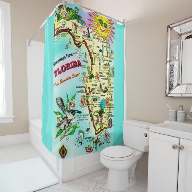 Farbenfrohe Florida Grüße Duschvorhang (Beispiel)