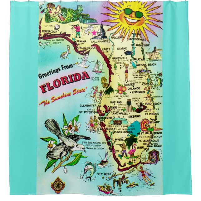 Farbenfrohe Florida Grüße Duschvorhang (Vorderseite)