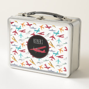 Farbenfrohe Flugzeuge Muster Individuelle Name Metall Brotdose