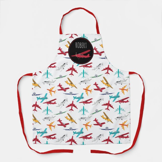 Farbenfrohe Flugzeuge Muster Individuelle Name Schürze (Vorderseite)
