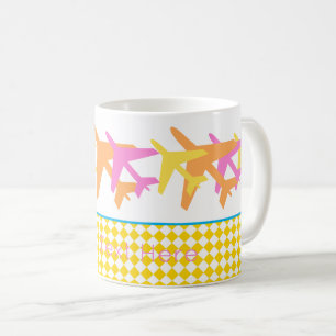 Farbenfrohe Flugzeuge reisen Crew Custom Text Kaffeetasse
