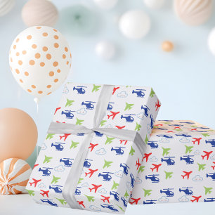 Farbenfrohe Flugzeuge und Wolken, Niedlicher Aviat Geschenkpapier