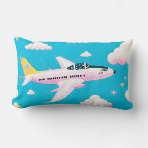 Farbenfrohe Flugzeuge unter Cartoon Wolken Lendenkissen