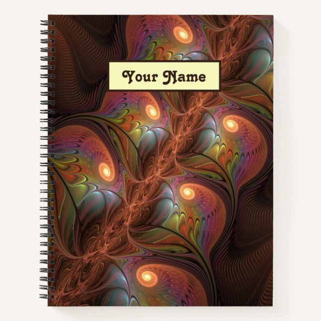 Farbenfrohe Fluoreszenzfarbstoff Abstrakt-brauner  Notizbuch (Vorderseite)