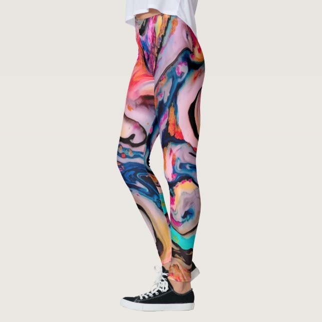 Farbenfrohe flüssige Marmorabstraktion Leggings (Links)