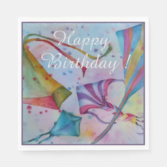 Farbenfrohe Flying Kites Happy Birthday Party Serviette (Vorderseite)