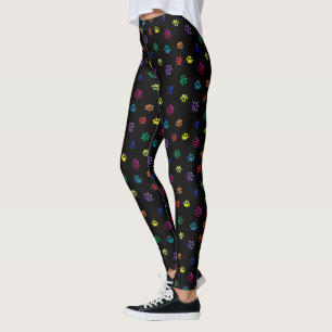Farbenfrohe Foil Paw Druckmuster auf schwarz Leggings
