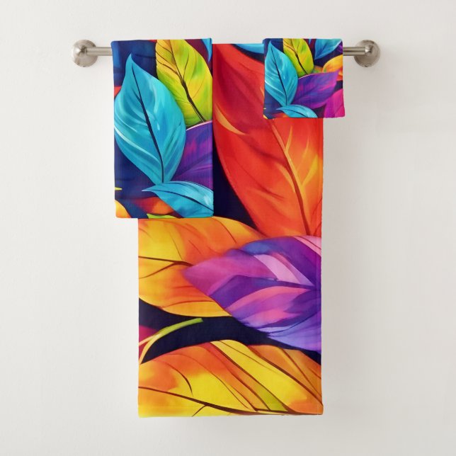 Farbenfrohe Foliage Muster Badhandtuch Set (Insitu)