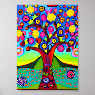 Farbenfrohe Folk Art Style Tree Poster