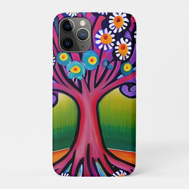 Farbenfrohe Folk Art Style Whimsical Tree Case-Mate iPhone Hülle (Rückseite)