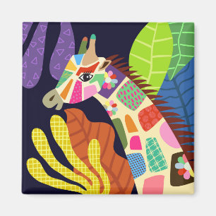 Farbenfrohe Folk Dschungel Giraffe Magnet