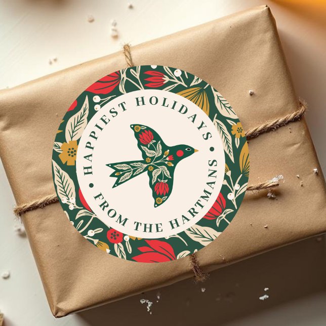 Farbenfrohe Folklore Floral Bird Weihnachtszeit Na Runder Aufkleber (Von Creator hochgeladen)