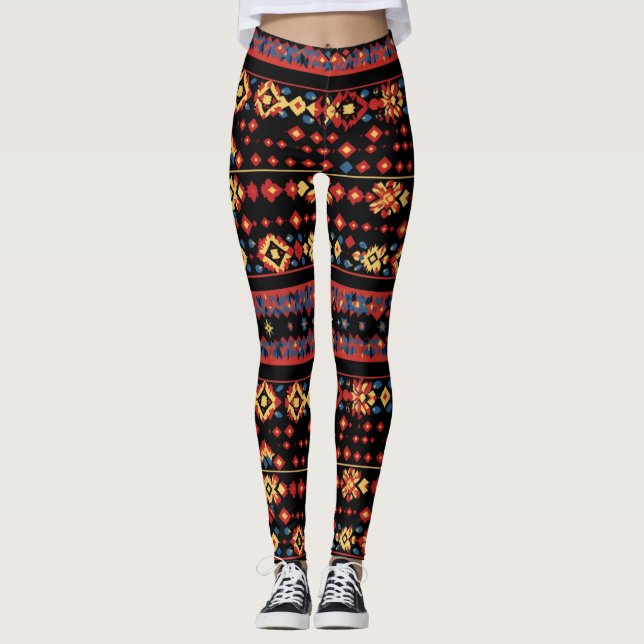 Farbenfrohe Folkloremuster Leggings (Vorderseite)