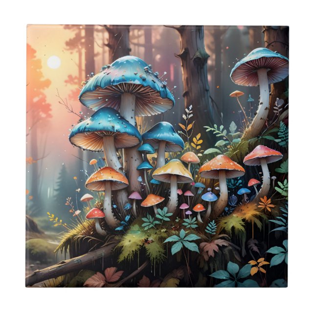 Farbenfrohe Forelle Pilz Fliese (Vorderseite)