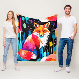 Farbenfrohe Fox Abstrakt Art Fleecedecke
