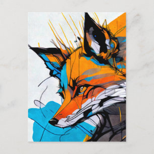 Farbenfrohe Foxblau-Orange auf der Jagd 12x18" Postkarte