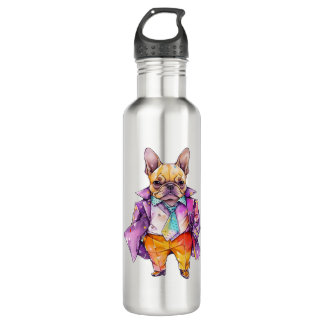 Farbenfrohe französische Bulldogge. Frenchie Edelstahlflasche