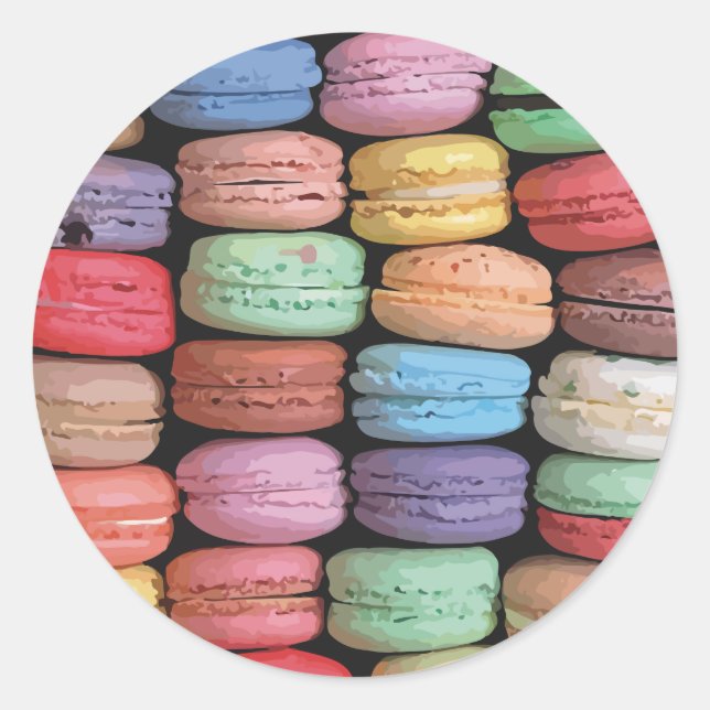 Farbenfrohe französische Macaron-Muster Runder Aufkleber (Vorderseite)